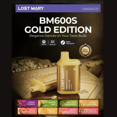 Lost Mary BM600S Gold Edition Disposable Vape Pod Box of 10 - brandedwholesaleuk